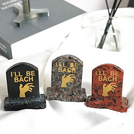 Halloween Theme Gemstone Sculpture Display Decorations, for Home Office Desk, Tombstone Shape