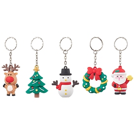 Christmas Theme PVC Plastic Keychains, with Iron Split Key Rings
