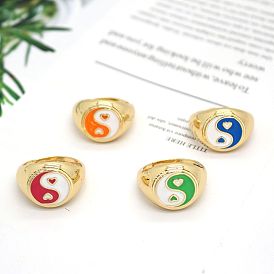 Adjustable Multicolor Tai Chi Heart Ring for Men and Women, Vintage Simple Alloy Ring