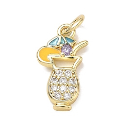 Brass Micro Pave Lilac Cubic Zirconia Pendants, with Enamel, Drink Charms, Colorful