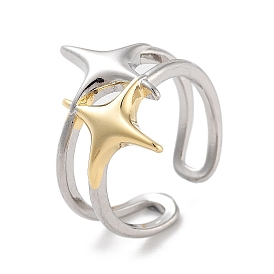 Brass Star Open Cuff Ring for Women, Real 18K Gold Plated & Platinum