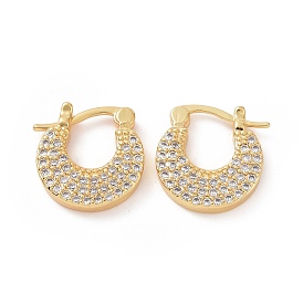 Clear Cubic Zirconia Round Hoop Earrings, Brass Jewelry for Women