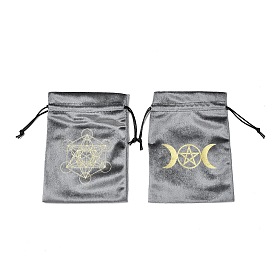 Бархатные мешочки для хранения подарков с золотым тиснением на завязках, прямоугольные, серые