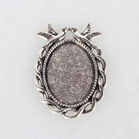 Tibetan Style Alloy Pendant Cabochon Settings, Cadmium Free & Lead Free, Oval with Birds, Tray: 18x25mm, 38x27x2mm, Hole: 3x4mm, about 190pcs/kg