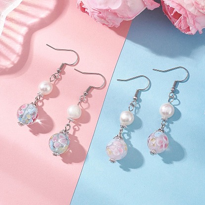 Круглые серьги с натуральным культивированным пресноводным жемчугом и подвесками в технике лэмпворк, с 304 нержавеющей стали серьги крючки, золотые