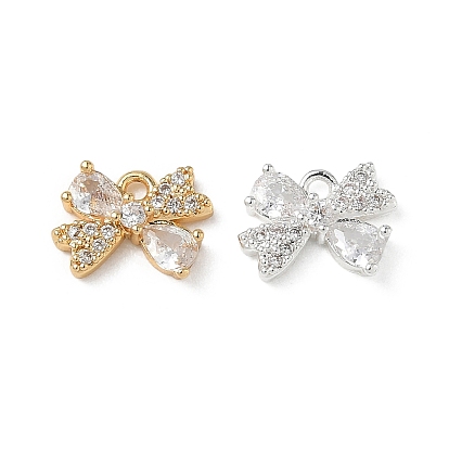Brass Micro Pave Clear Cubic Zirconia Charms, Bowknot Charms