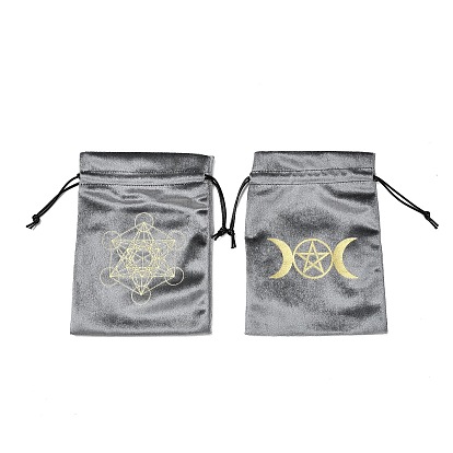 Бархатные мешочки для хранения подарков с золотым тиснением на завязках, прямоугольные, серые