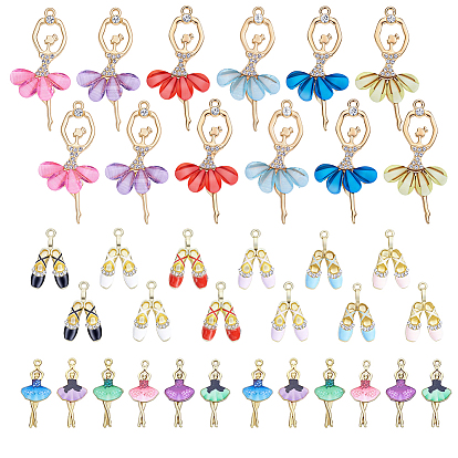 36Pcs 18 Styles Alloy Enamel Pendants, with Crystal Rhinestone, Ballet Shoes Charms