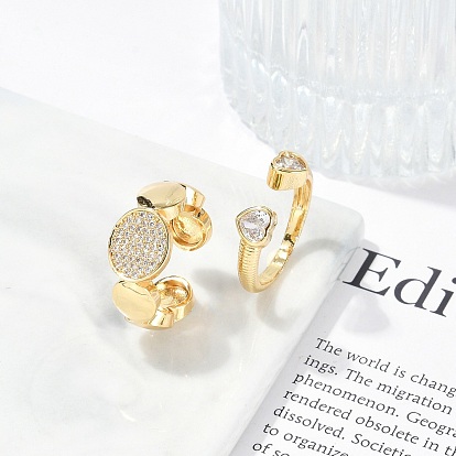 Открытые манжеты из латуни с микропаве и прозрачным цирконием для женщин, реальный 18 k позолоченный