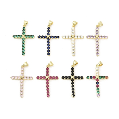 Латунные микро проложить кубического циркония подвески, крестик, без свинца и без кадмия, долговечный, стойки покрытие, реальный 18 k позолоченный