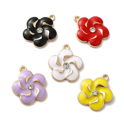 Цветочные сплава эмали подвески, со стразами, золотой свет