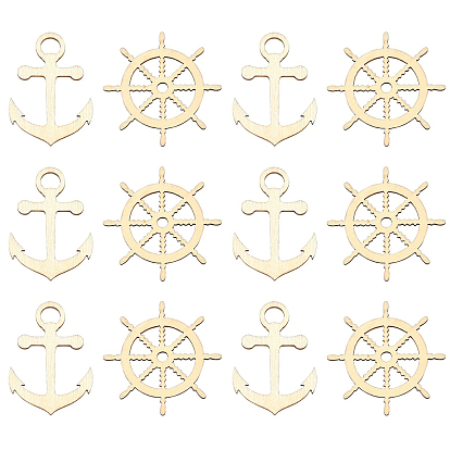 100шт 2 стили морская тематика деревянные большие подвески, неокрашенными, подвески для якоря и руля