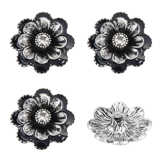 Пуговицы из сплава с цветочным рисунком и стеклянной ножкой, 1-луночное, золотые