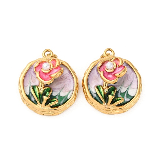 304 нержавеющей стальной эмали подвески, с абс пластмассовой имитационной жемчужиной, с целью перехода в кольце, ионное покрытие (ip), плоская круглая с подвеской в виде цветка