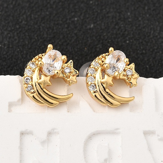 Серьги-гвоздики в форме луны с микропаве из прозрачных кубических цирконий из латуни, с 316 хирургическим стержнем из нержавеющей стали, без никеля 