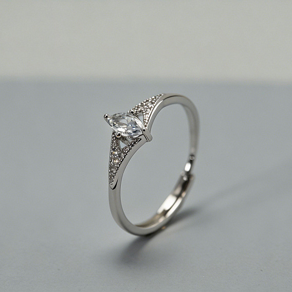 Brass Micro Pave Clear Cubic Zirconia Finger Rings, Horse Eye