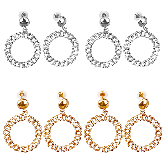 4 пары 2 серьги-гвоздики из железа и сплава разных цветов, цепочка-оберег