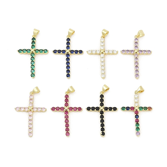 Латунные микро проложить кубического циркония подвески, крестик, без свинца и без кадмия, долговечный, стойки покрытие, реальный 18 k позолоченный