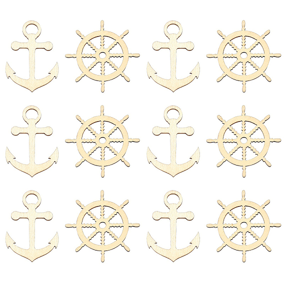 100шт 2 стили морская тематика деревянные большие подвески, неокрашенными, подвески для якоря и руля