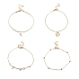 4Pcs 4 Style Alloy Chain Anklets Set, Resin Pearl and Flat Round Charm Anklets for Women