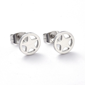 304 Stainless Steel Pentacle Stud Earrings, Hypoallergenic Earrings, Flat Round with Star
