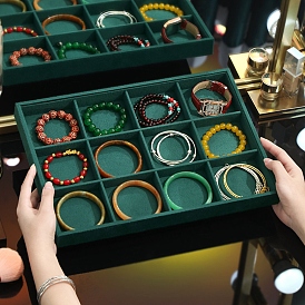 12 rejillas de terciopelo pulsera bandeja de almacenamiento de joyas, soporte organizador de pulseras, Rectángulo