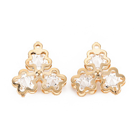 Rack Plating Eco-Friendly Iron Pendants, with Crystal Rhinestone, Cadmium Free & Nickel Free & Lead Free, Flower