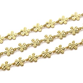Handmade Brass Link Chains, with Lampwork and Spool, Long-Lasting Plated, Unwelded, Flower