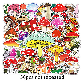 50Pcs 50 Styles Mushroom Pattern Waterproof PVC Plastic Scrapbook Stickers, Self Adhesive Picture Stickers