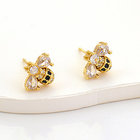 Fashionable Bee and Angel Wing Stud Earrings with Micro-Inlaid Zircon for Women