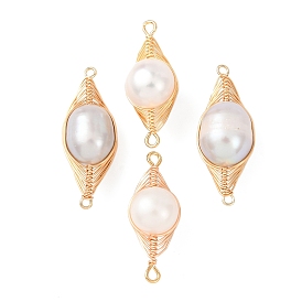 Медные звенья в виде елочки, обмотанные проволокой, с натуральным жемчугом, круглые соединительные подвески, долговечный, золотые