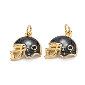 Brass Enamel Charms, with Jump Ring, Real 18K Gold Plated, Long-Lasting Plated, Lead Free & Nickel Free & Cadmium Free, Helmet
