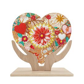 Heart DIY Display Decor Diamond Painting Kits, Including Acrylic & Wood Display Decorations, Resin Rhinestones, Diamond Sticky Pen, Tray & Glue Clay