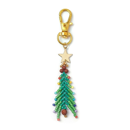 Décoration pendentif en perles de rocaille en verre pour arbre de noël, Breloque en jaspe rouge naturel et fermoirs pivotants en alliage pour ornements de sacs