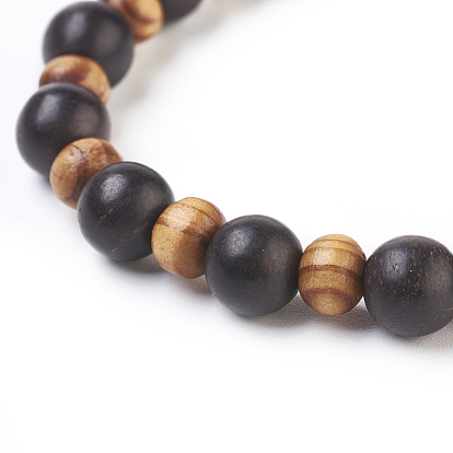 Natural Sandalwood Stretch Bracelets, with Round Wood Beads
