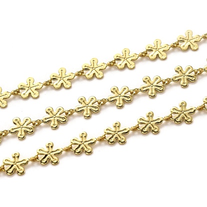 Handmade Brass Link Chains, with Lampwork and Spool, Long-Lasting Plated, Unwelded, Flower