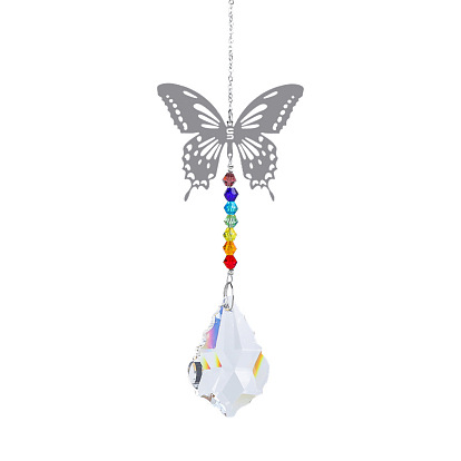 Metal Big Pendant Decorations, Hanging Sun Catchers, Chakra Theme K9 Crystal Glass, Butterfly