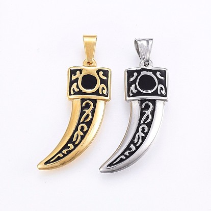 304 Stainless Steel Pendants, with Enamel, Scabbard/Tusk Shape