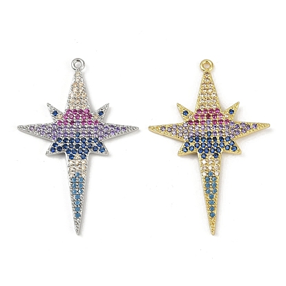 Латунные микро проложить кубического циркония подвески, звезда, долговечный, без кадмия и без свинца, стойки покрытие