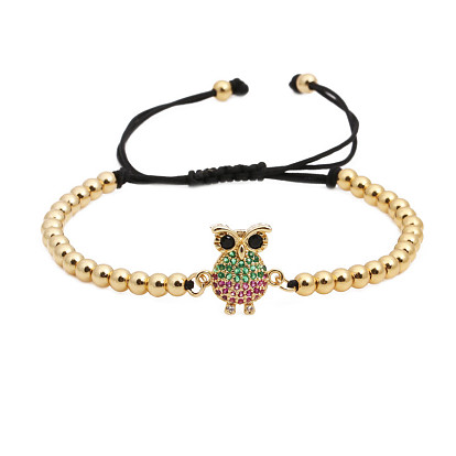 Adjustable Animal Owl Bracelet with Micro Zirconia for Men and Women