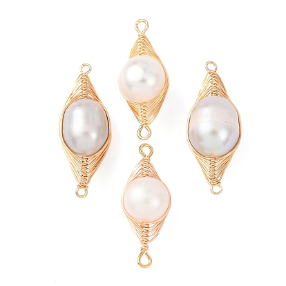 Медные звенья в виде елочки, обмотанные проволокой, с натуральным жемчугом, круглые соединительные подвески, долговечный, золотые