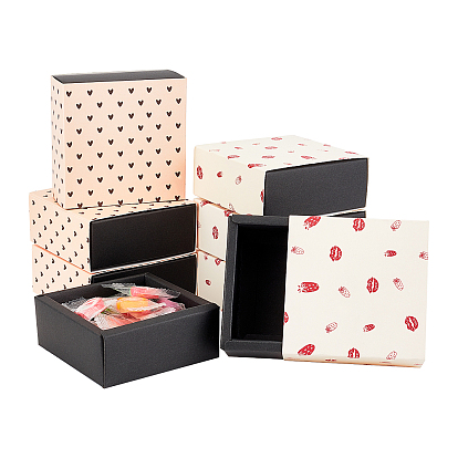 8 Sets 2 Colors Paper Drawer Boxes, Gift Wrapping Boxes, for Jewelry Candy Wedding Party Favors, Square
