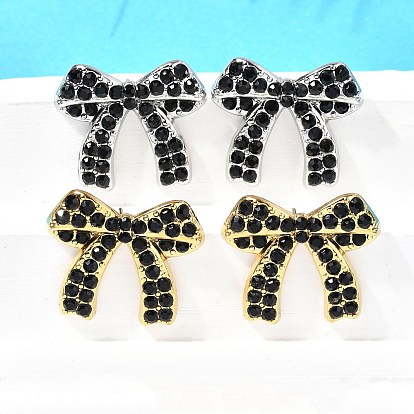 304 из нержавеющей стали серьги, со стразами, ионное покрытие (ip), бантом