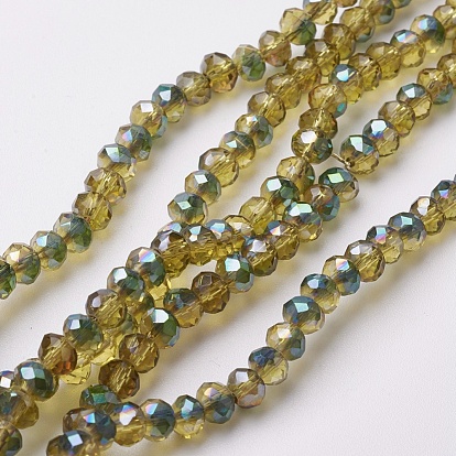 Electroplate Glass Beads Strands, Half Plated, Faceted, Rondelle