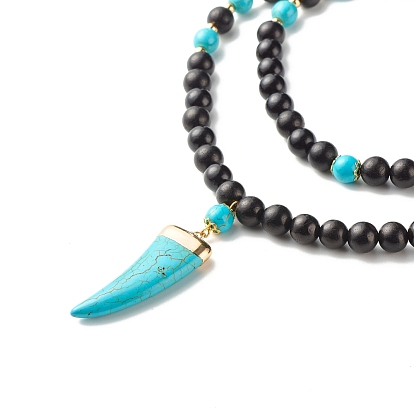 Collar colgante con forma de vaina/colmillo para mujer, collar de turquesas sintéticas y cuentas de madera