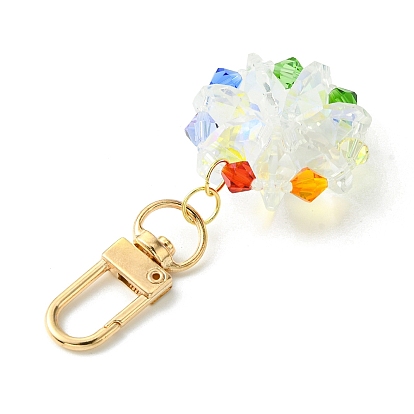 Flat Round Glass Pendant Decorations, Alloy Swivel Clasps Charms for Bag Key Chain Ornaments