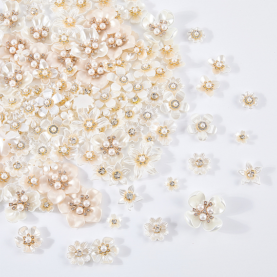 152 pcs 17 styles cabochons acryliques, fleur