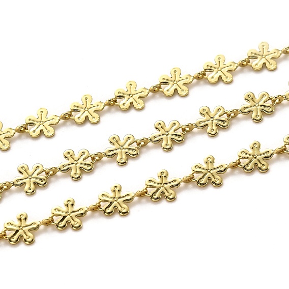 Handmade Brass Link Chains, with Lampwork and Spool, Long-Lasting Plated, Unwelded, Flower