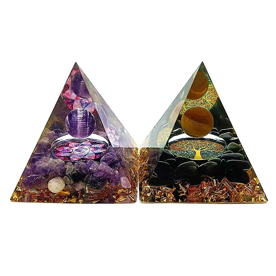 Генераторы энергии смолы оргонитовой пирамиды, чипсы из натуральных драгоценных камней рейки внутри для украшения стола домашнего офиса