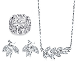 Nature-inspired Sterling Silver Jewelry Set with Leaf and Willow Designs